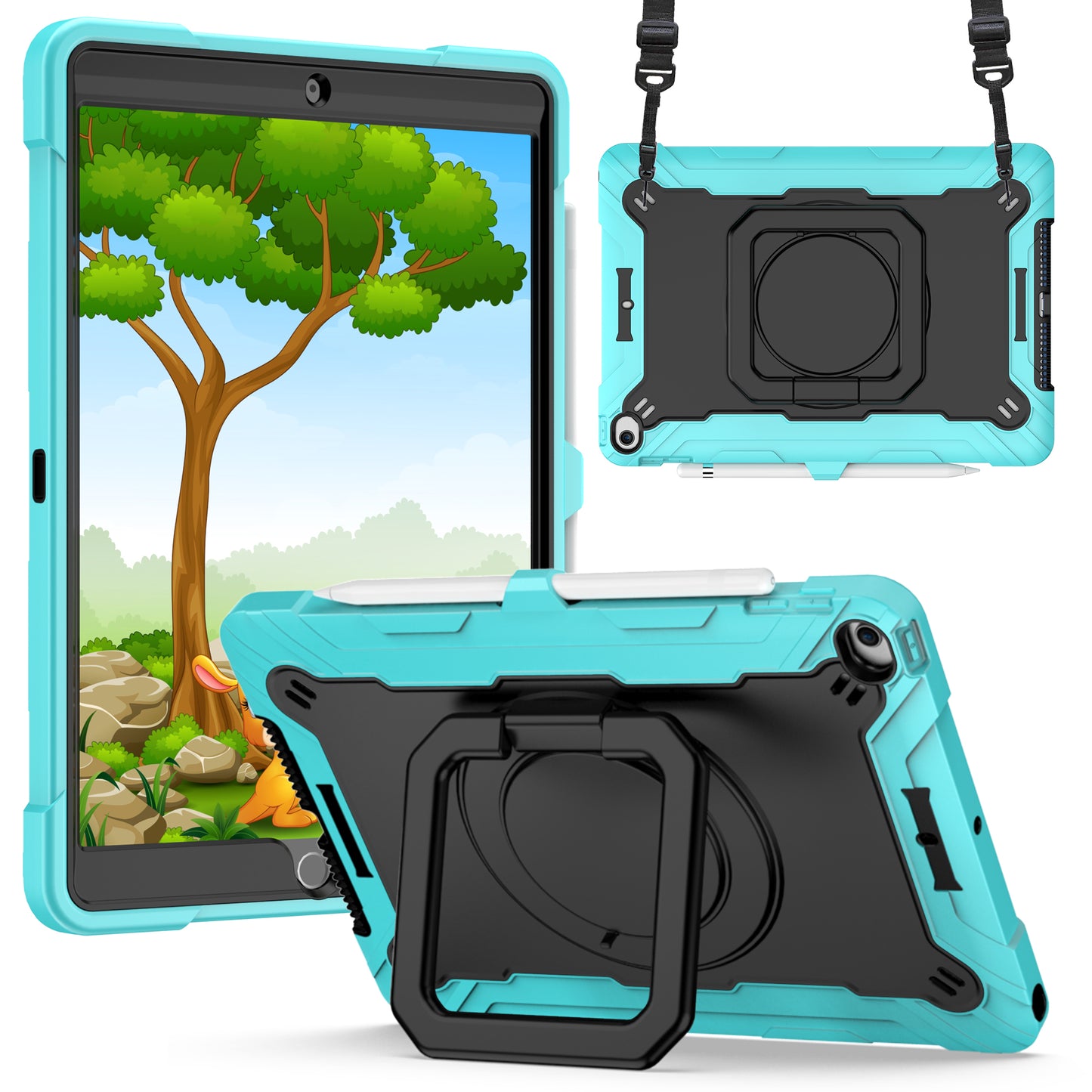 Hit-Color Hook iPad Air 3 Shockproof Case Rotating Stand Wristband Shoulder Strap