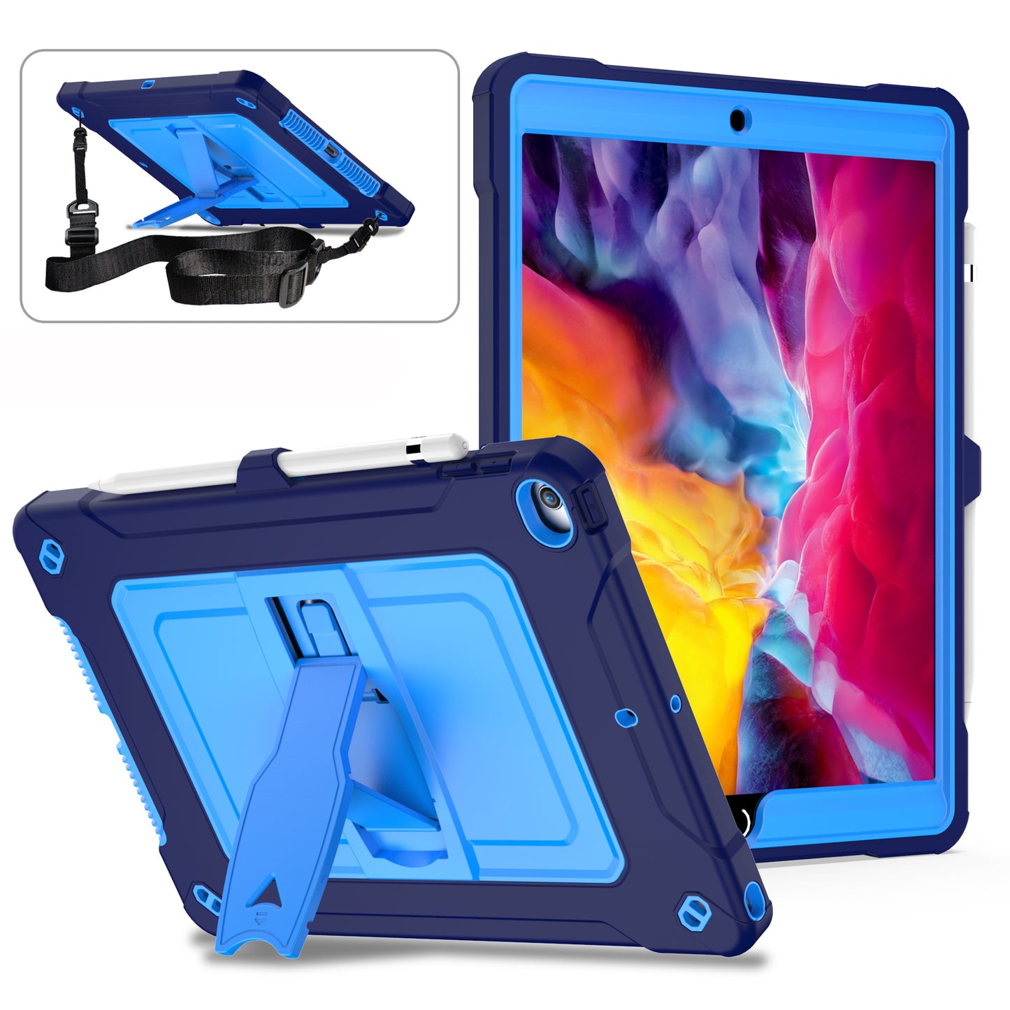 Square Super iPad 7 Shockproof Case Heavy Duty Protection Shoulder Strap