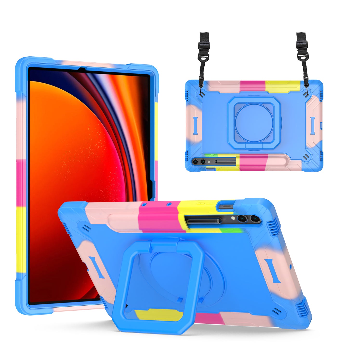 Hit-Color Hook Galaxy Tab S9 FE+ Shockproof Case Rotating Stand Wristband Strap