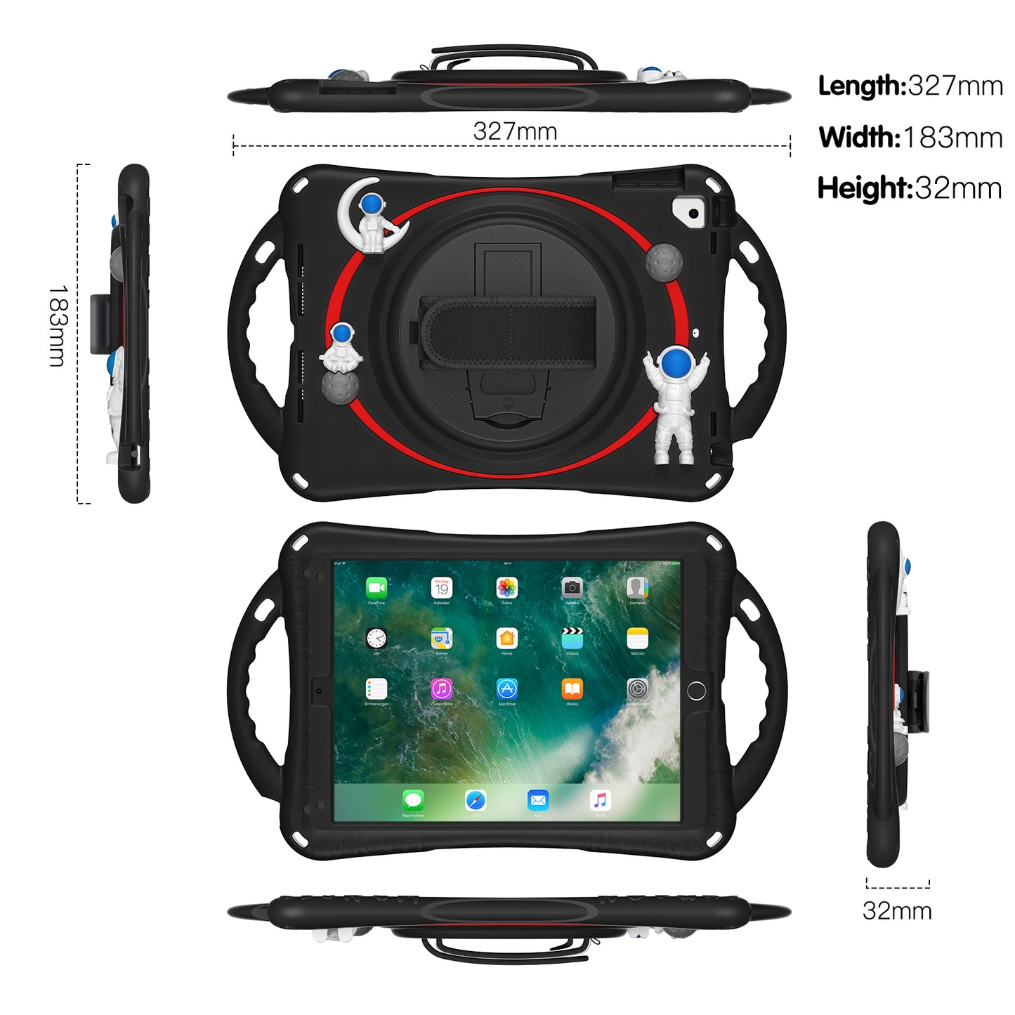 Spaceman iPad 5 Case 360 Rotating Hand Strap Removable Shoulder Strap