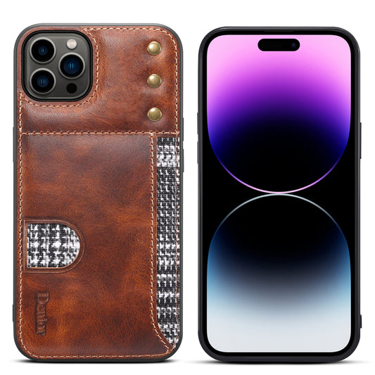 Waxed Cowhide Leather iPhone 14 Willow Nail Cover Horizontal Card Slot