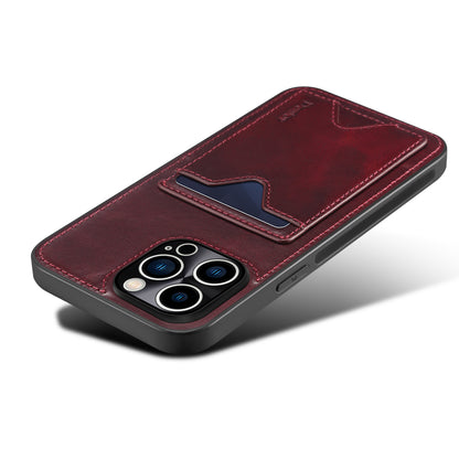 Waxed Cowhide Leather iPhone 13 Pro Wallet Cover Verticle Magnetic Kickstand