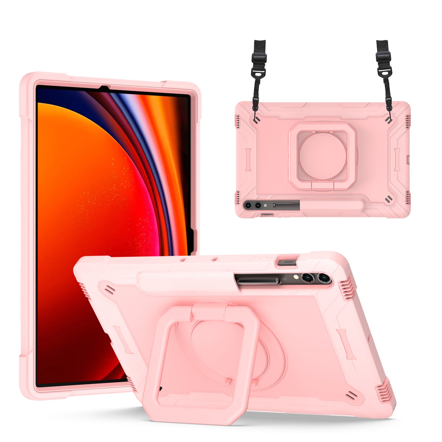 Hit-Color Hook Galaxy Tab S9 FE+ Shockproof Case Rotating Stand Wristband Strap