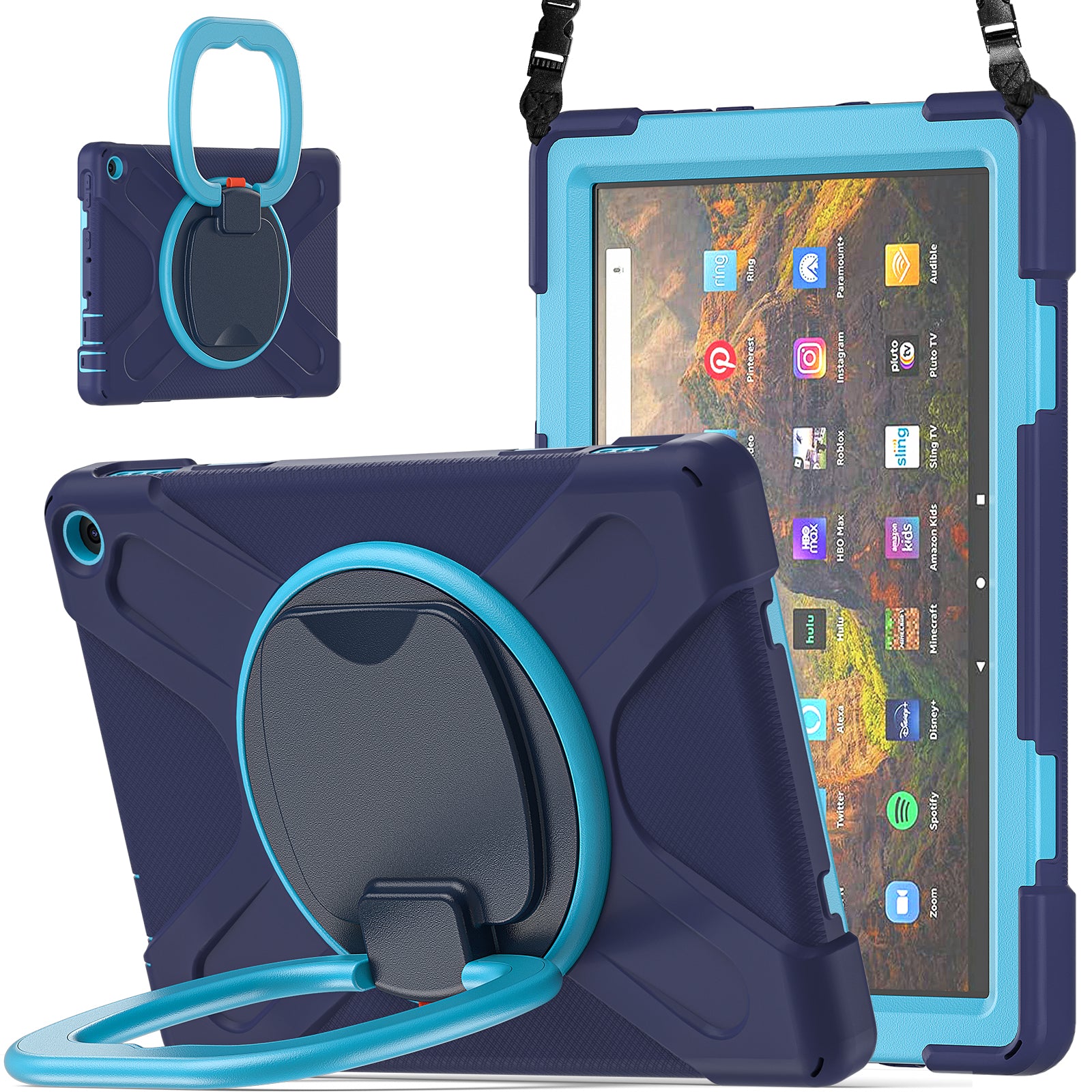 Pirate Box Amazon Kindle Fire HD 10 Plus (2021) Case Hook Stand Rotating with Hand Holder Shoulder Strap
