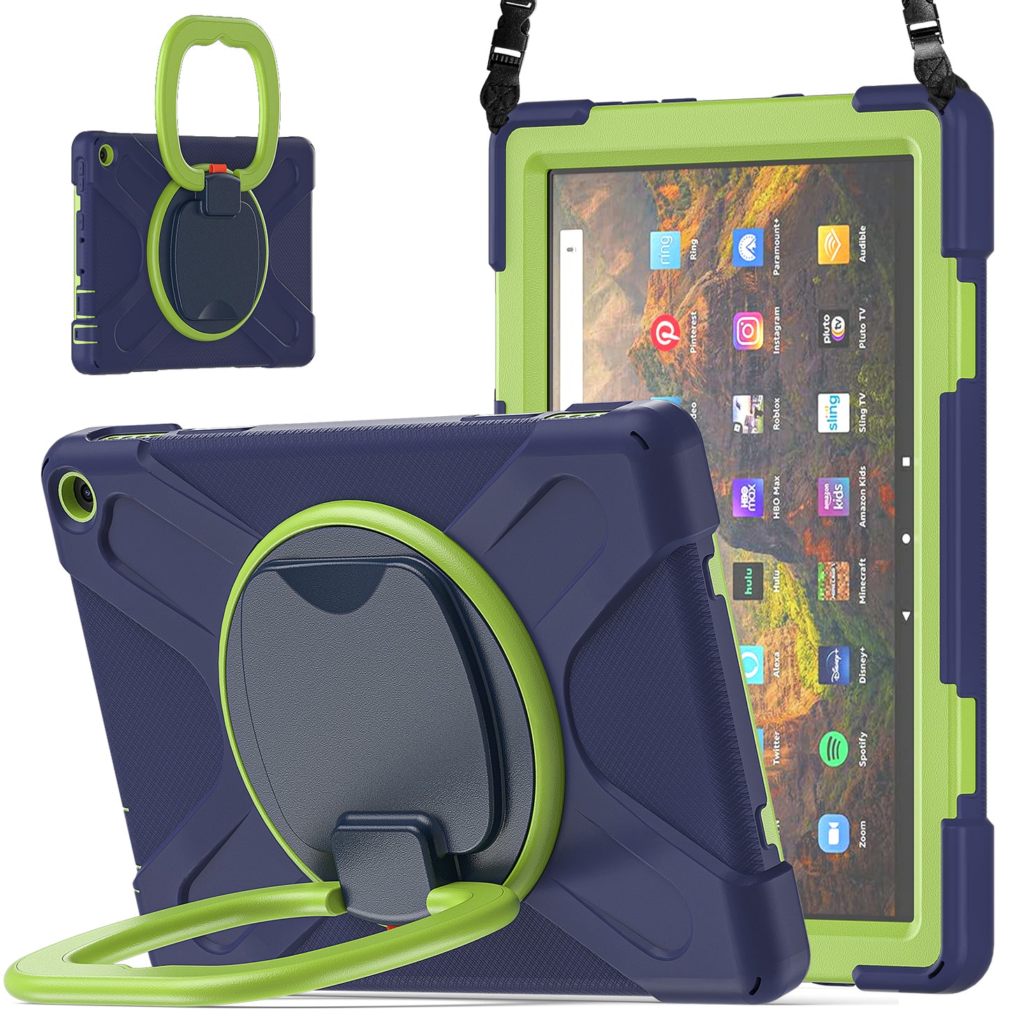 Pirate Box Amazon Kindle Fire HD 10 Plus (2021) Case Hook Stand Rotating with Hand Holder Shoulder Strap