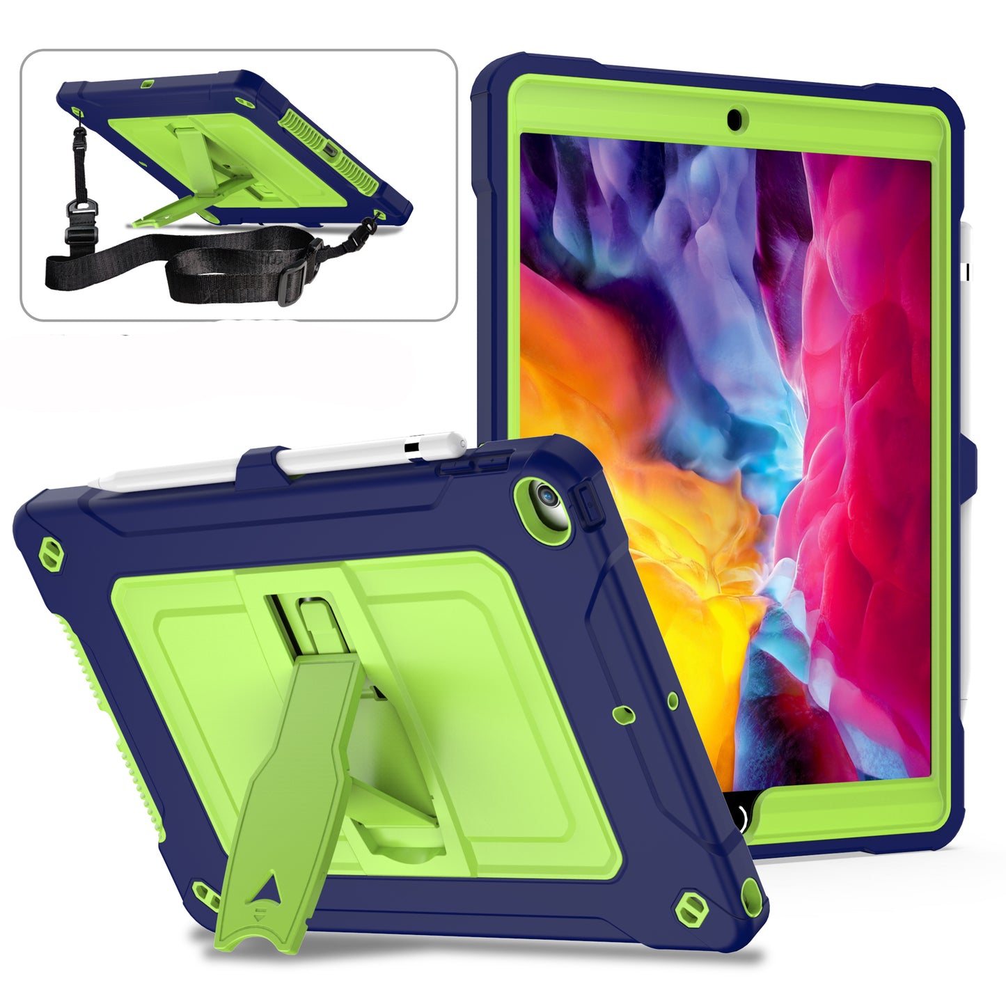 Square Super iPad 9 Shockproof Case Heavy Duty Protection Shoulder Strap