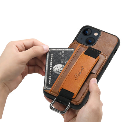 Horizontal Card Holder iPhone 13 Pro Max Leather Cover RFID Anti-lost with Wristband