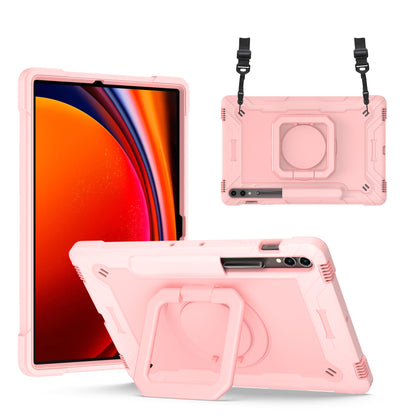 Hit-Color Hook Galaxy Tab S9+ Shockproof Case Rotating Stand Wristband Strap