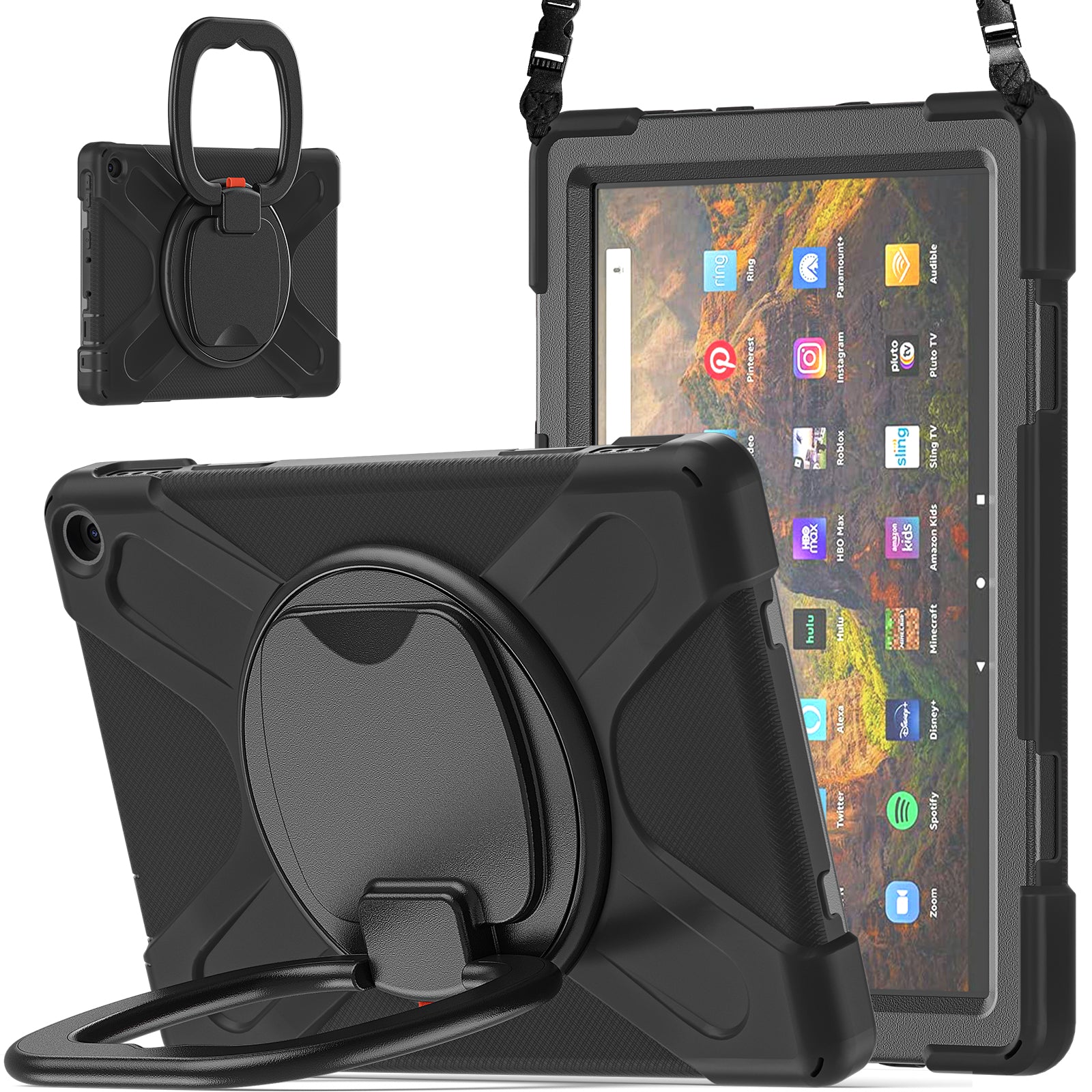 Pirate Box Amazon Kindle Fire HD 10 Plus (2021) Case Hook Stand Rotating with Hand Holder Shoulder Strap