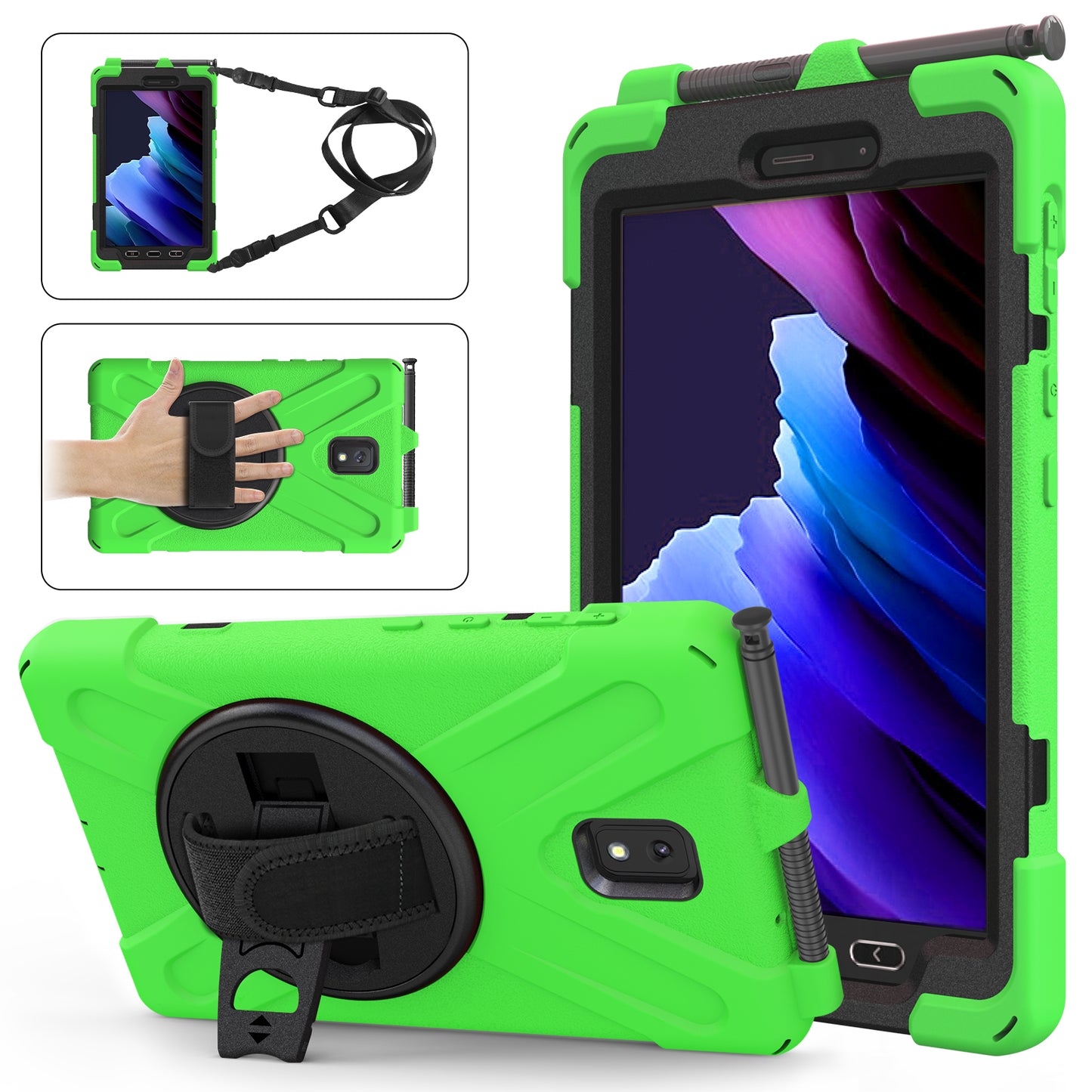 Pirate King Galaxy Tab Active3 Case 360 Rotating Stand Hand Holder Shoulder Strap