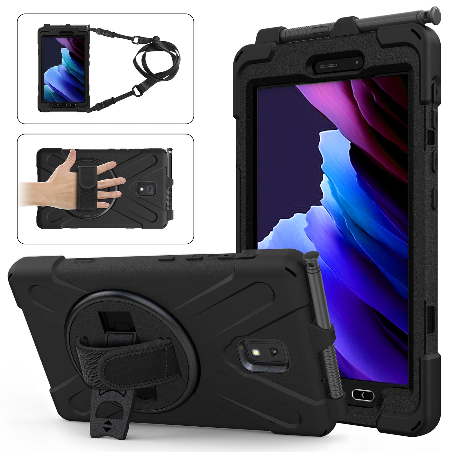 Pirate King Galaxy Tab Active3 Case 360 Rotating Stand Hand Holder Shoulder Strap