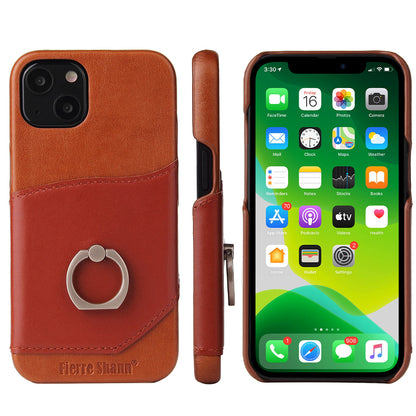 Mighty Knight iPhone 13 Genuine Leather Cover Build-in Ring Holder Kickstand