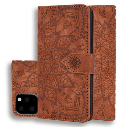 Double Hem iPhone 12 Pro Leather Case Embossing Sunflower Wallet Foldable Stand