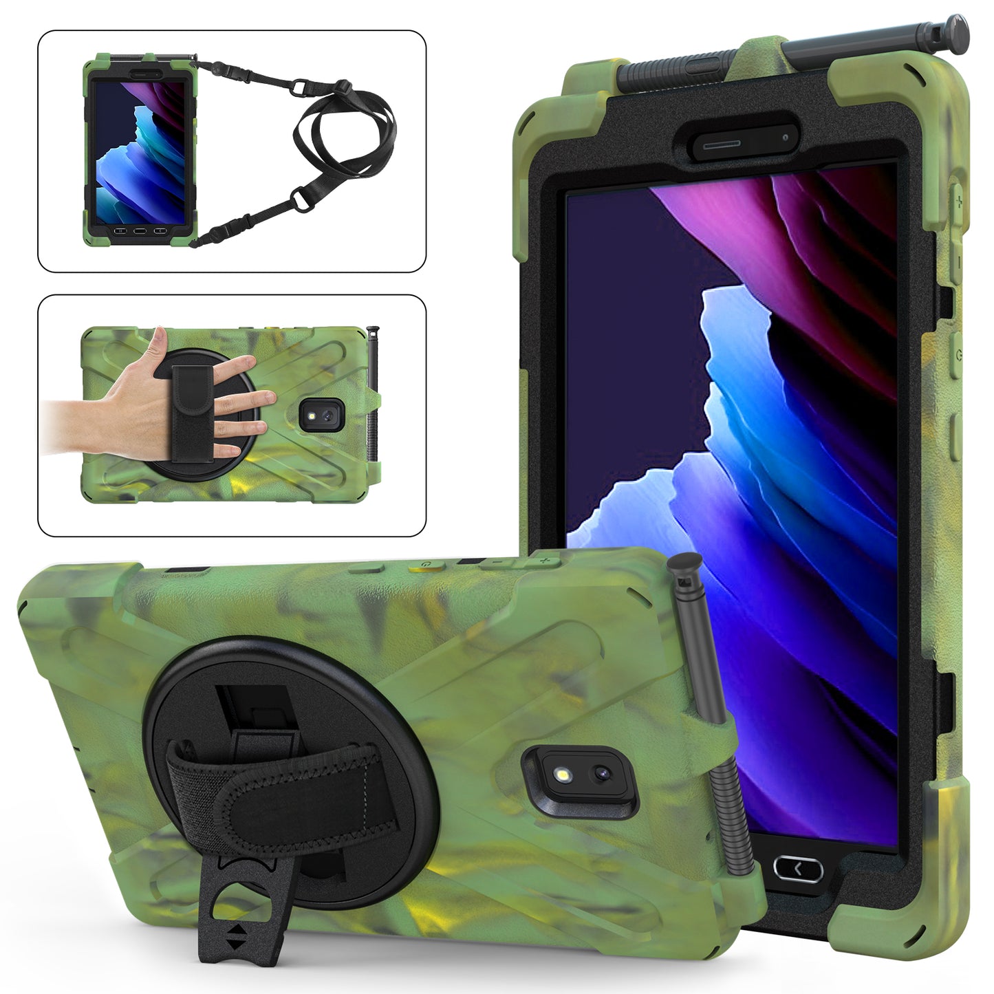 Pirate King Galaxy Tab Active3 Case 360 Rotating Stand Hand Holder Shoulder Strap