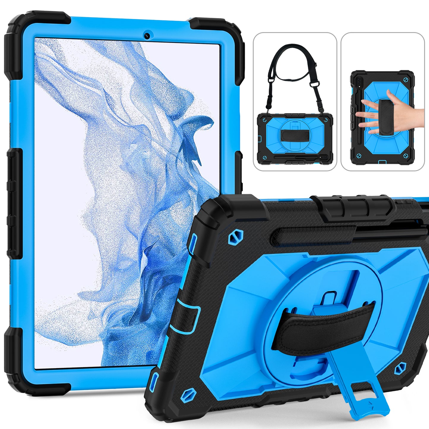 Rugged Rotating Galaxy Tab S9 FE Shockproof Case Shoulder Strap Hand Holder