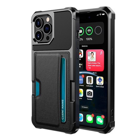 Car Magnetism iPhone 15 Pro Max TPU Cover with Leather Card Holder Slim