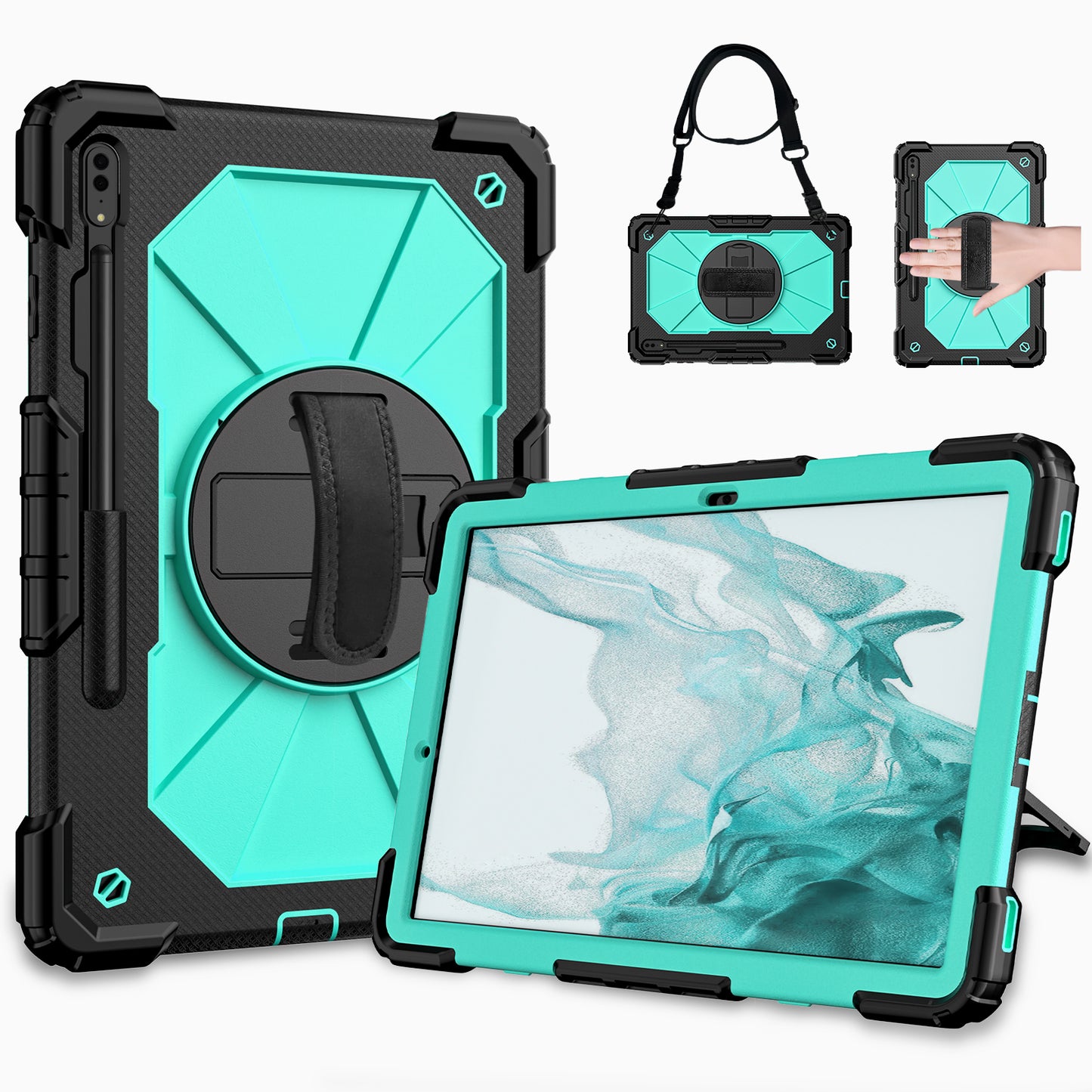 Rugged Rotating Galaxy Tab S9 FE+ Shockproof Case Shoulder Strap Hand Holder