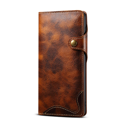 Waxed Cowhide Leather Galaxy S23 FE Fastener Case Wallet Stand with Hand Strap