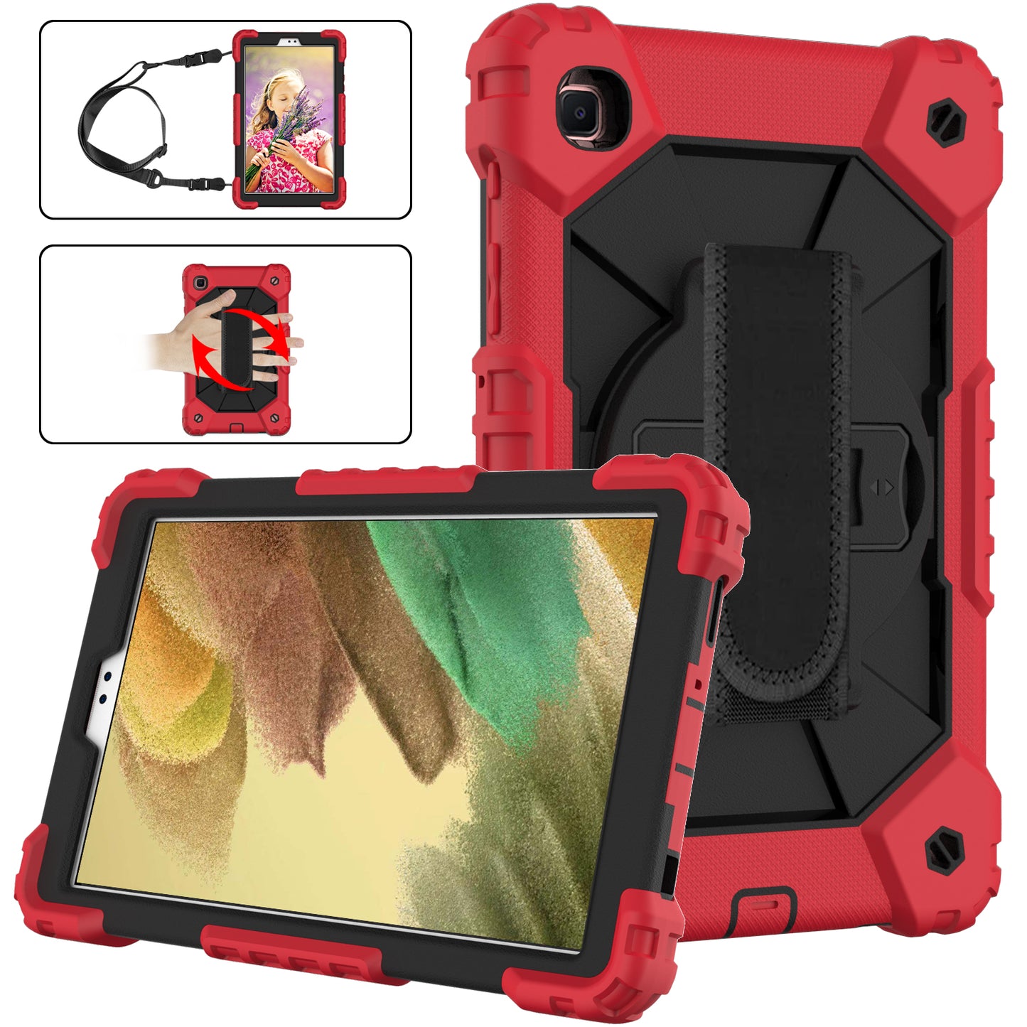 Rugged Rotating Galaxy Tab A7 Lite Shockproof Case Shoulder Strap Hand Holder