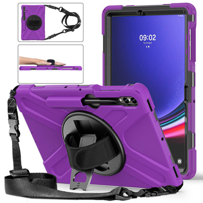 Pirate King Galaxy Tab S9+ Case 360 Rotating Stand with Hand Holder Shoulder Strap