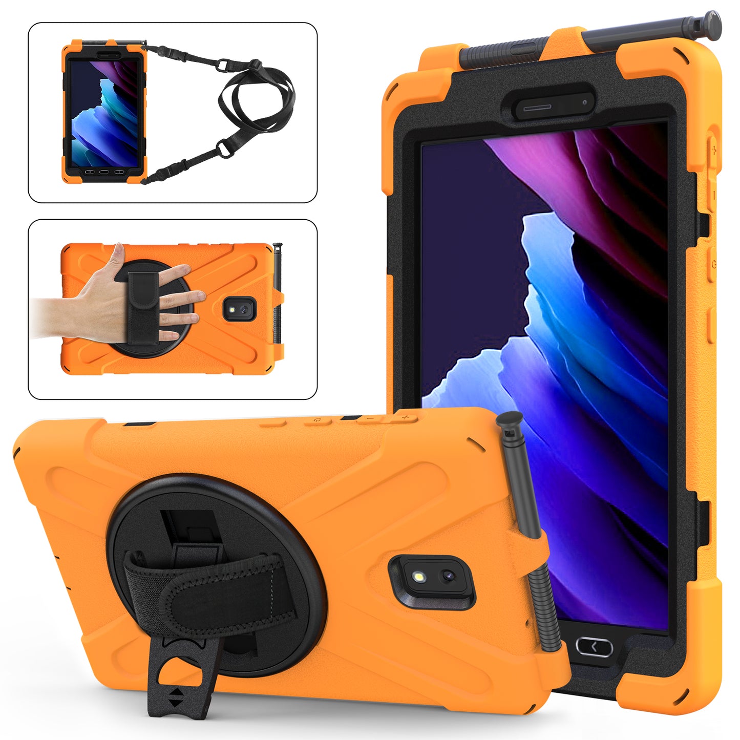 Pirate King Galaxy Tab Active3 Case 360 Rotating Stand Hand Holder Shoulder Strap