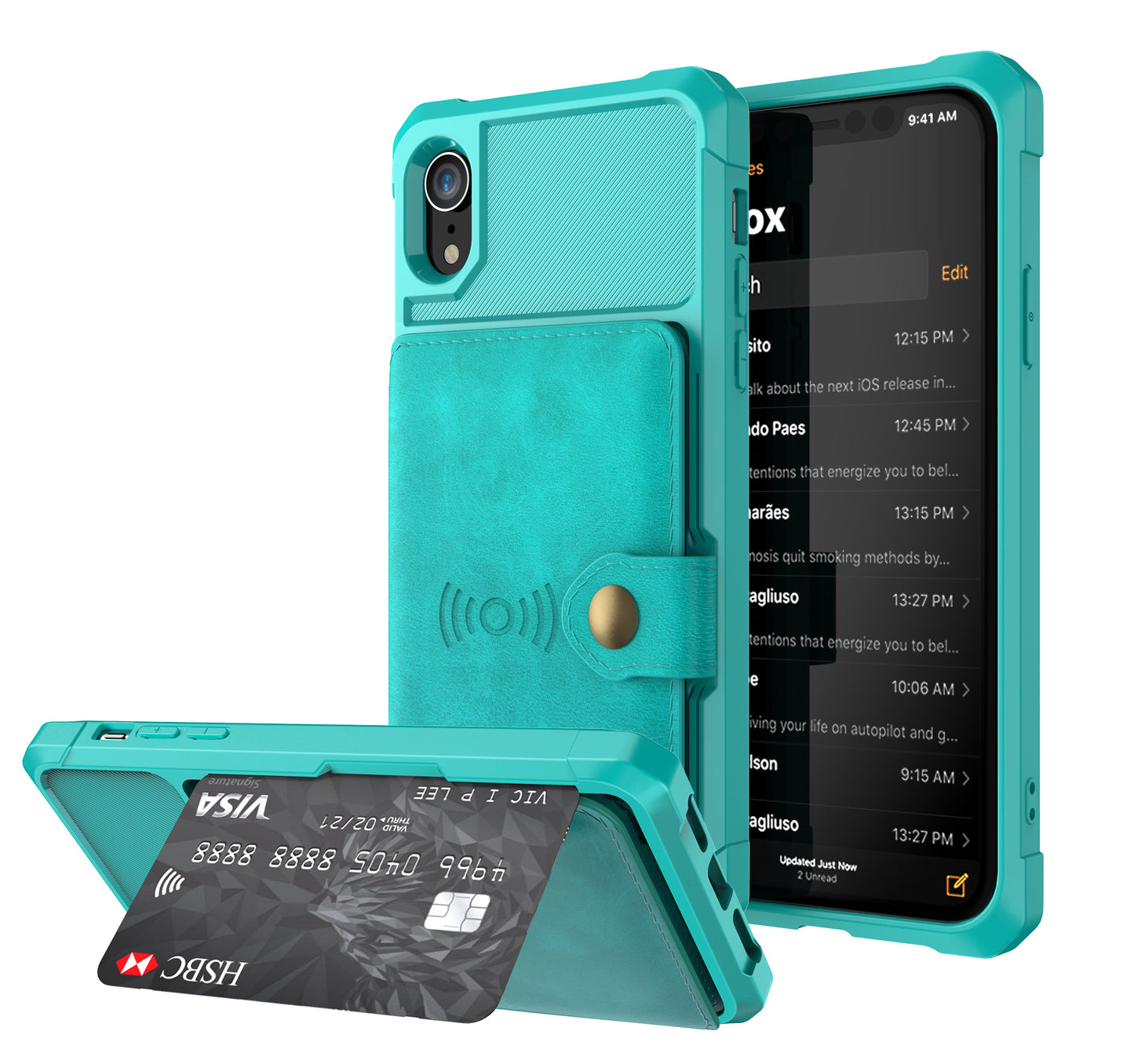 Built-in Metal Magnetic Iron Stand iPhone XR TPU Cover with Leather Card Holder