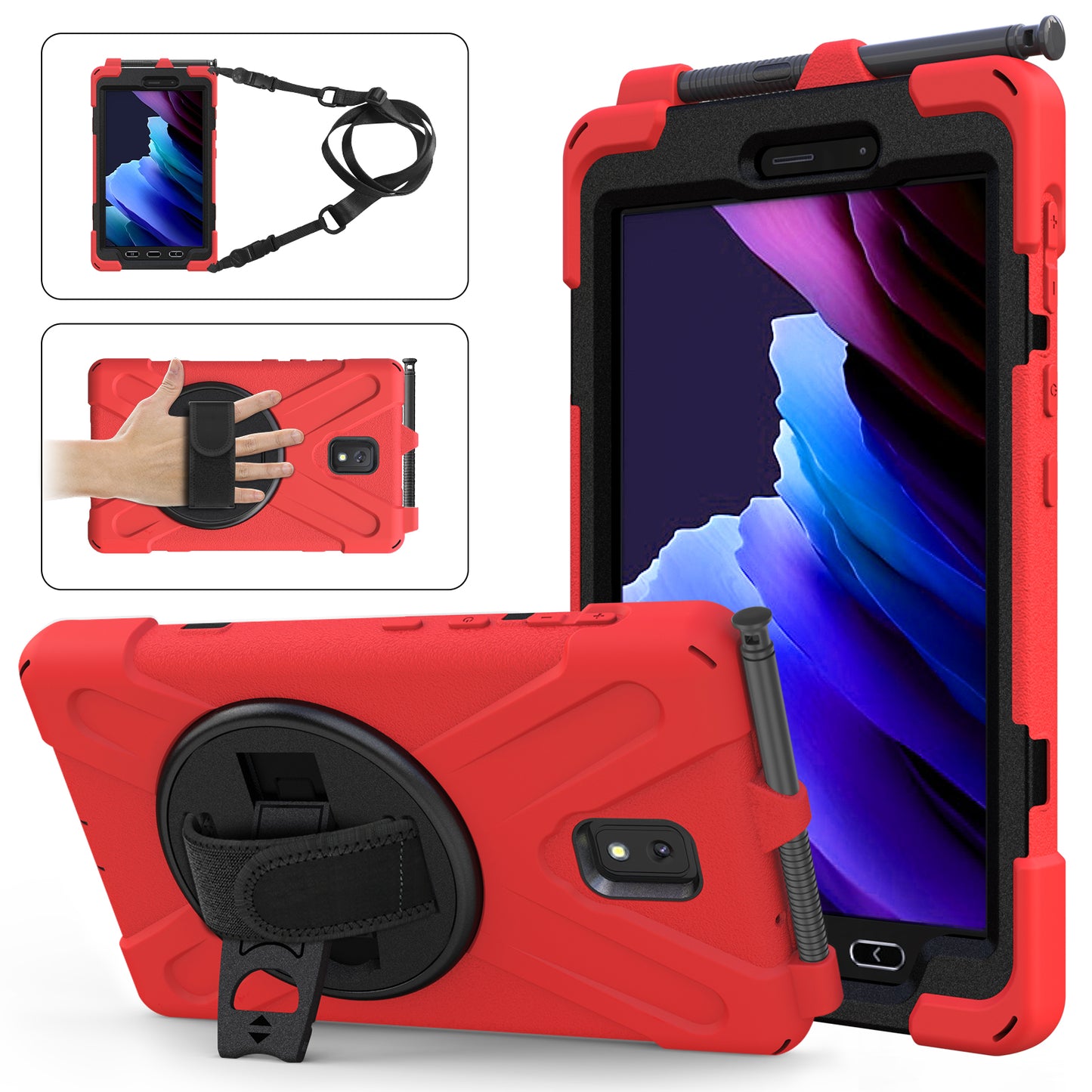 Pirate King Galaxy Tab Active3 Case 360 Rotating Stand Hand Holder Shoulder Strap