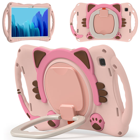 Stereoscopic Cat Galaxy Tab A7 Silicone Case Kids Safe Rotating Folding Handle Grip