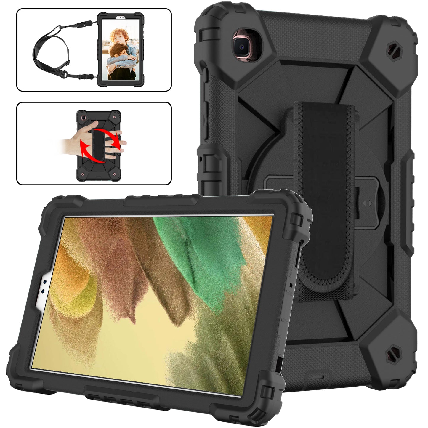 Rugged Rotating Galaxy Tab A7 Lite Shockproof Case Shoulder Strap Hand Holder