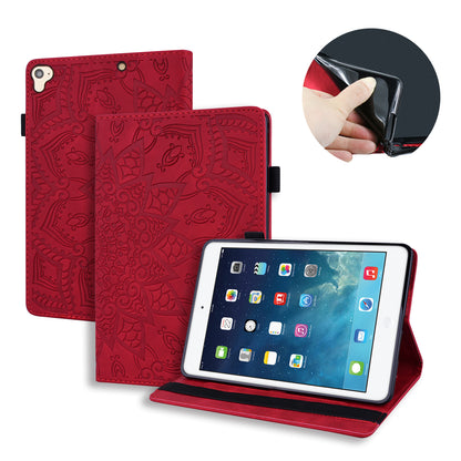 Double Hem iPad 6 Leather Case Embossing Sunflower Wallet Foldable Stand