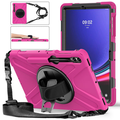 Pirate King Galaxy Tab S9 FE+ Case 360 Rotating Stand with Hand Holder Shoulder Strap