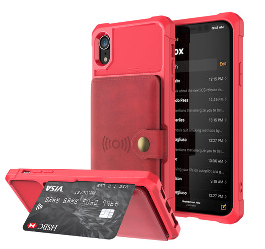 Built-in Metal Magnetic Iron Stand iPhone XR TPU Cover with Leather Card Holder