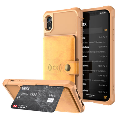 Built-in Metal Magnetic Iron Stand iPhone XR TPU Cover with Leather Card Holder