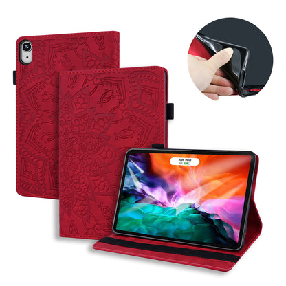 Double Hem iPad Mini 6 Leather Case Embossing Sunflower Wallet Foldable Stand