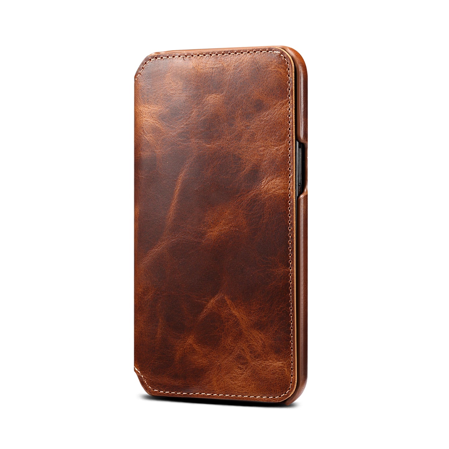 Waxed Cowhide Leather iPhone 13 Willow Nail Case Wallet Stand Classical