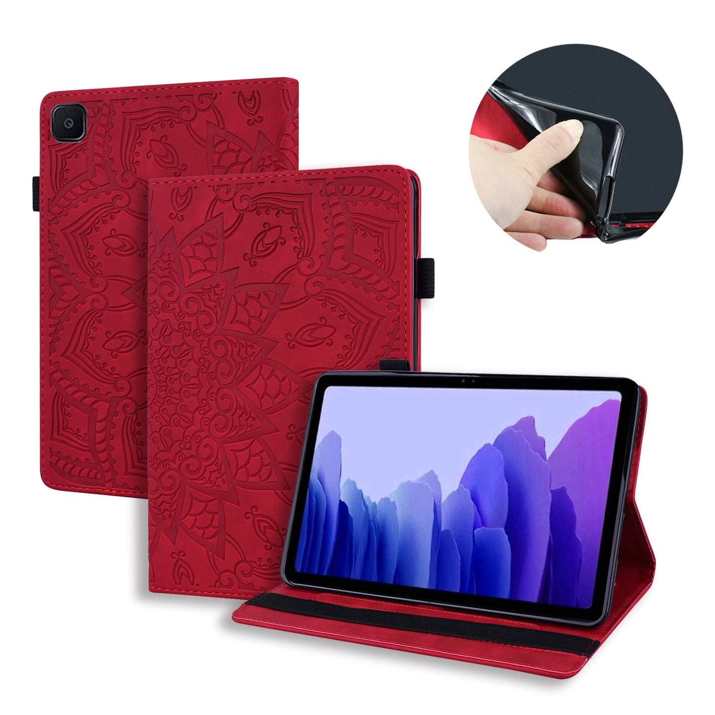 Double Hem Galaxy Tab A8 Leather Case Embossing Sunflower Wallet Foldable Stand