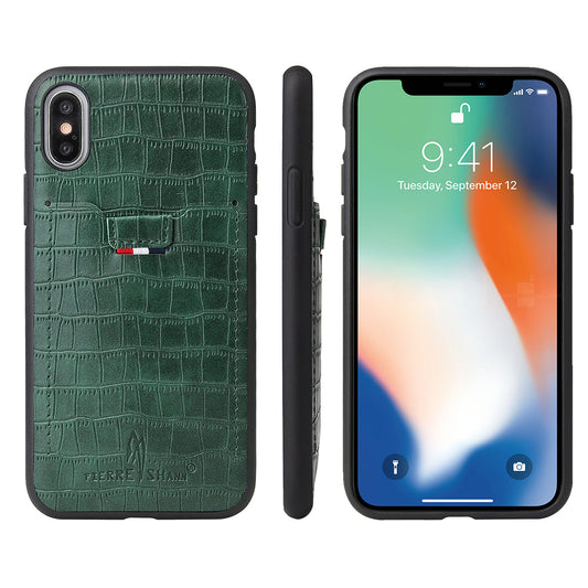 Crocodile Leather iPhone X Xs Cover Business Card Holder Deluxe