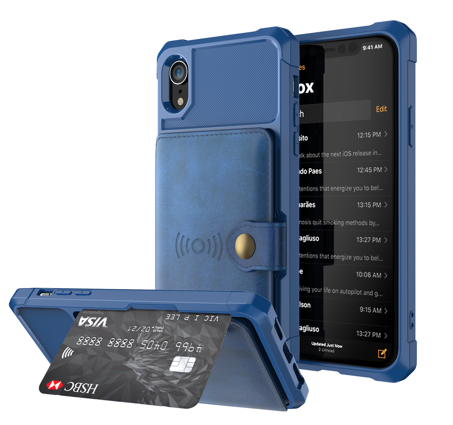 Built-in Metal Magnetic Iron Stand iPhone XR TPU Cover with Leather Card Holder