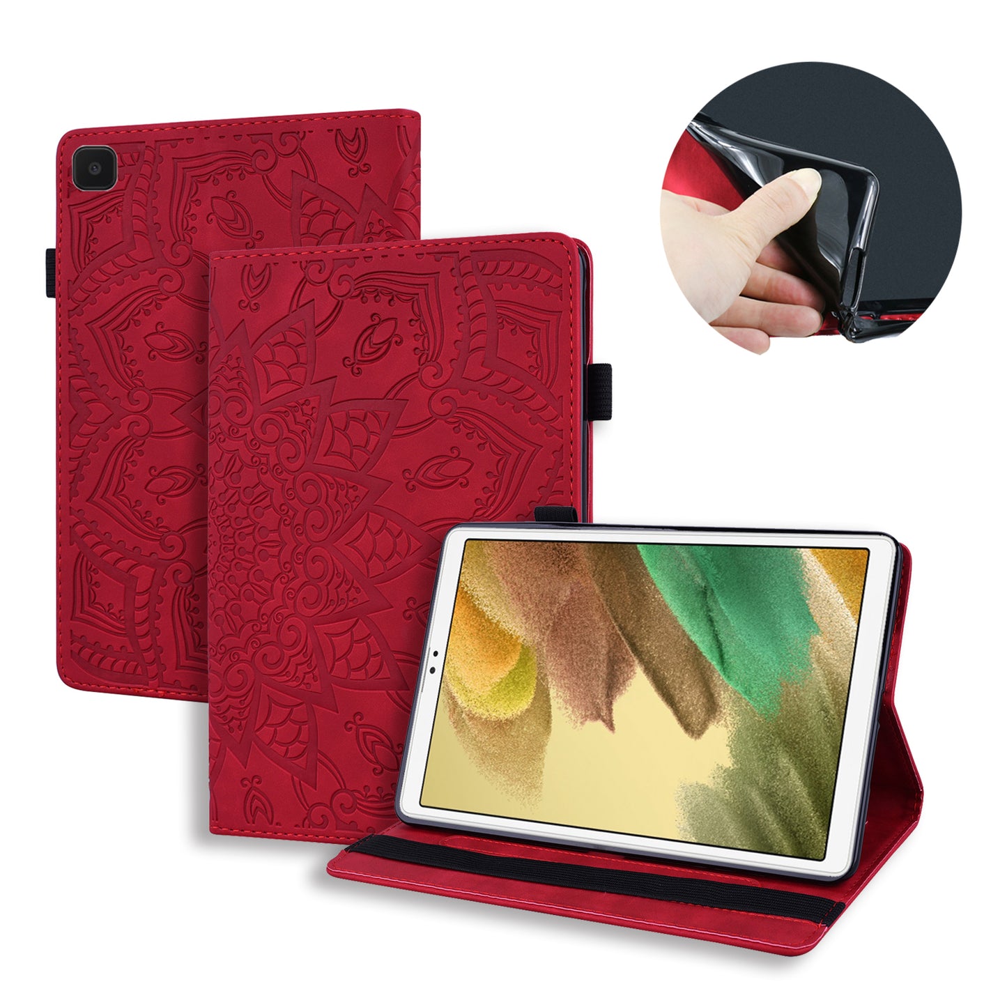 Double Hem Galaxy Tab A7 Lite Leather Case Embossing Sunflower Wallet Foldable Stand