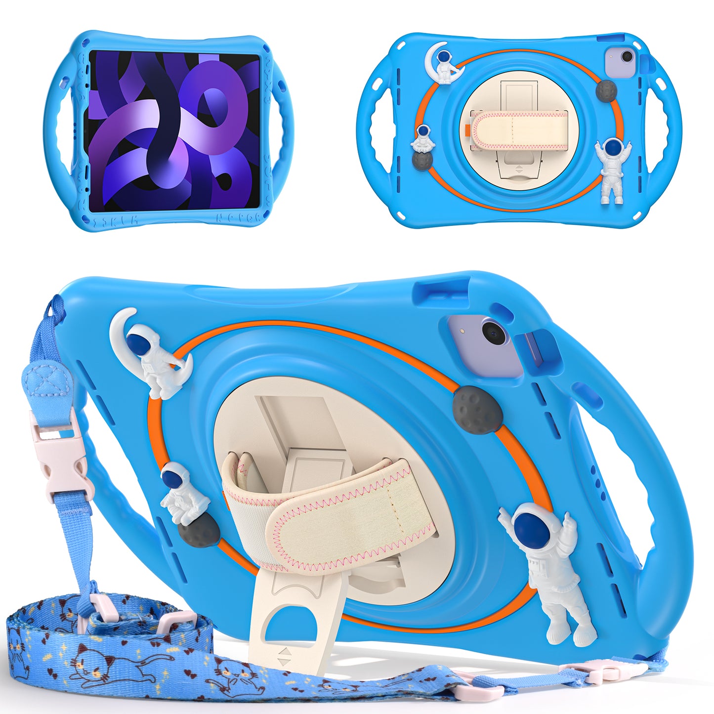 Spaceman iPad Air 5 Case 360 Rotating Hand Strap Removable Shoulder Strap