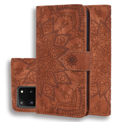 Double Hem Galaxy S20 Ultra Leather Case Embossing Sunflower Wallet Foldable Stand