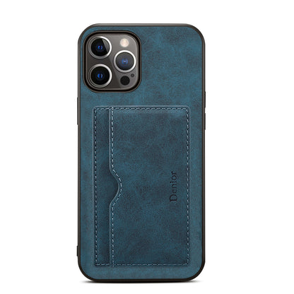 Horizontal Card Holder iPhone 12 Pro Max Back Cover Retro Leather Magnetic Stand