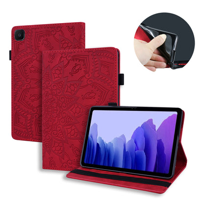 Double Hem Galaxy Tab A7 Leather Case Embossing Sunflower Wallet Foldable Stand