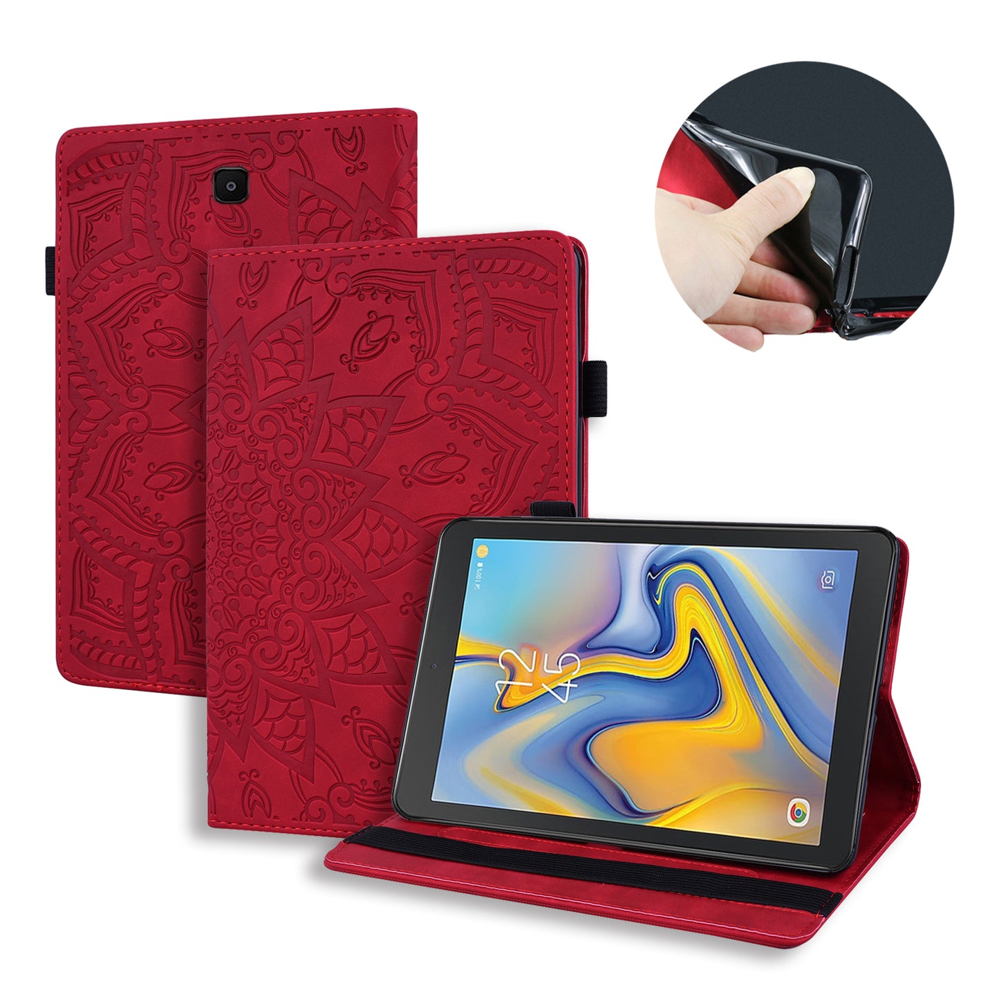 Double Hem Galaxy Tab A 8.4 (2020) Leather Case Embossing Sunflower Wallet Foldable Stand