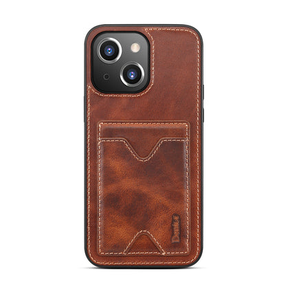 Waxed Cowhide Leather iPhone 13 Wallet Cover Verticle Magnetic Kickstand