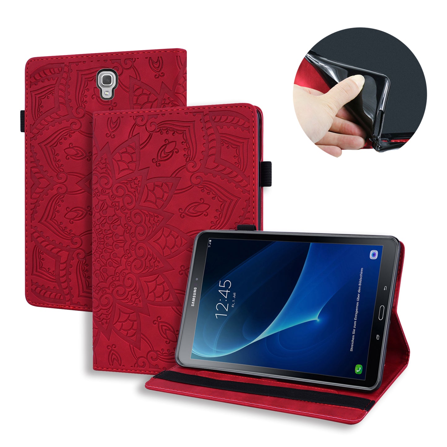 Double Hem Galaxy Tab A 10.5 (2019) Leather Case Embossing Sunflower Wallet Foldable Stand