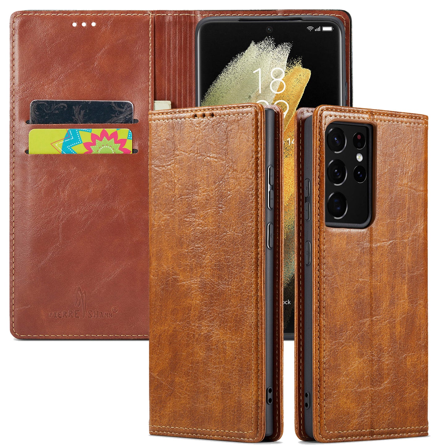 Artificial Tree Leather Galaxy S21 Ultra Case Retro Wallet Stand Deluxe