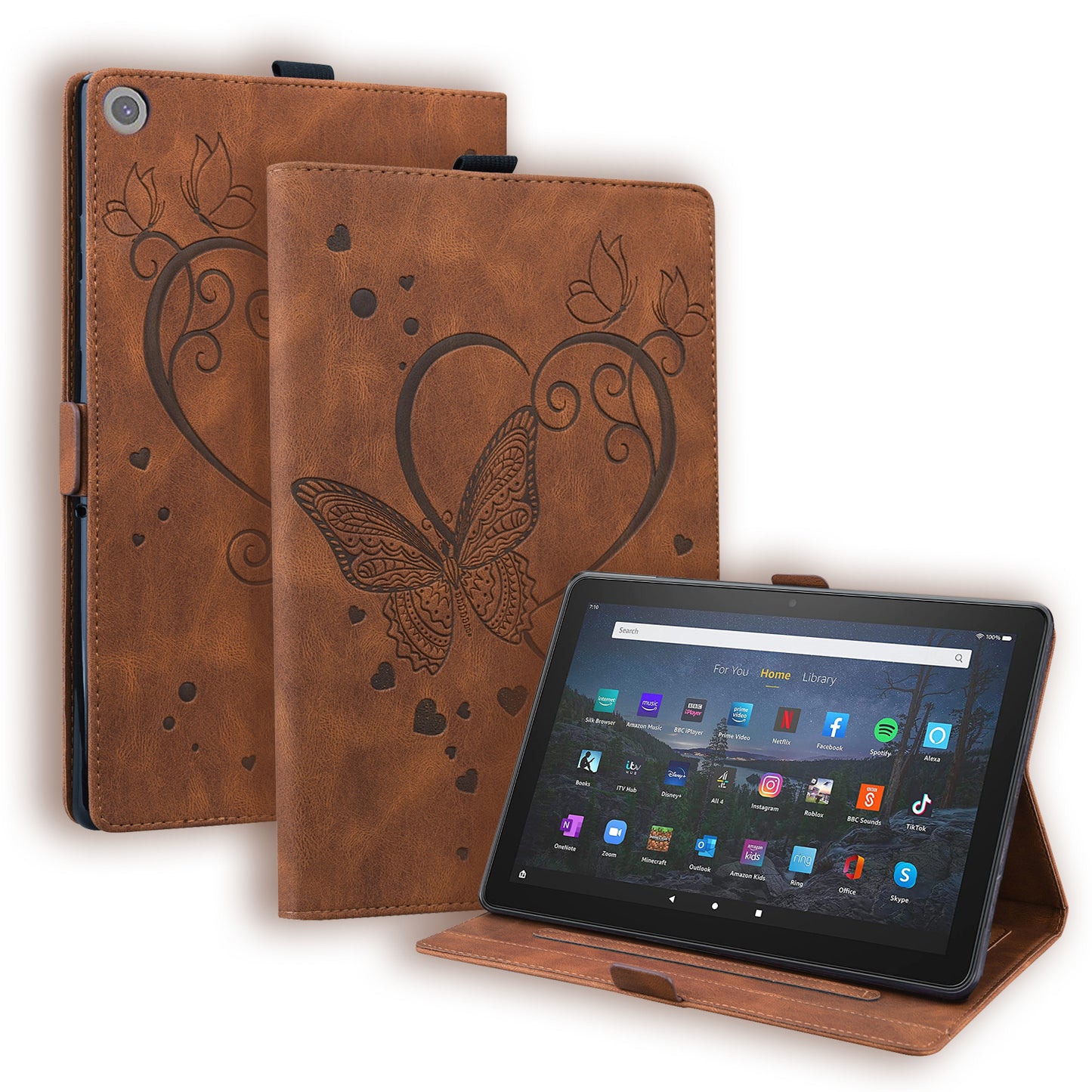 Love Butterfly Kindle Fire HD10 (2019) Grils Leather Case Embossing Wallet Flip Stand