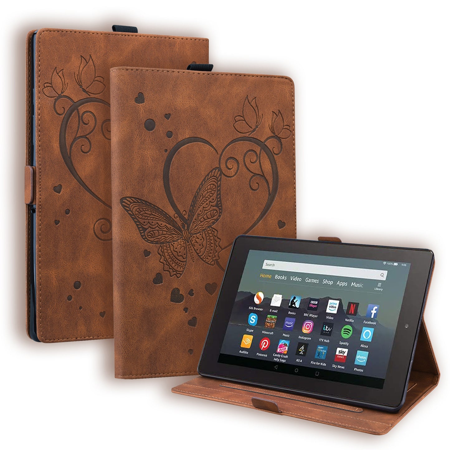 Love Butterfly New Kindle (2022) Grils Leather Case Embossing Wallet Flip Stand