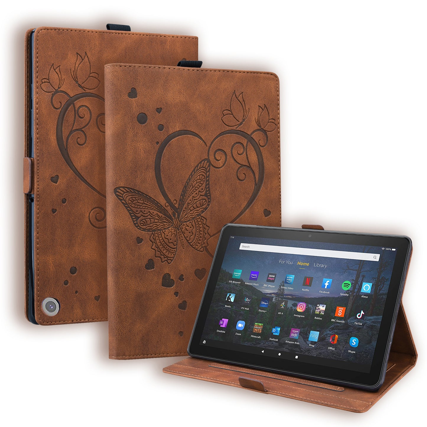 Love Butterfly Kindle Fire HD8 (2022) Grils Leather Case Embossing Wallet Flip Stand